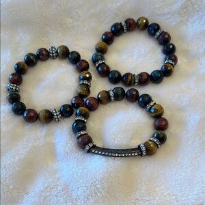 Tiger Eye Set of 3 Multicolor Bracelet Set with Crystals